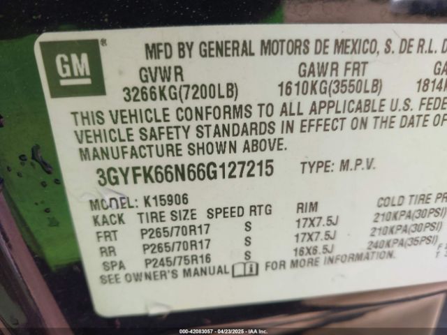 2006 CADILLAC ESCALADE ESV 3GYFK66N66G127215 Photo 8