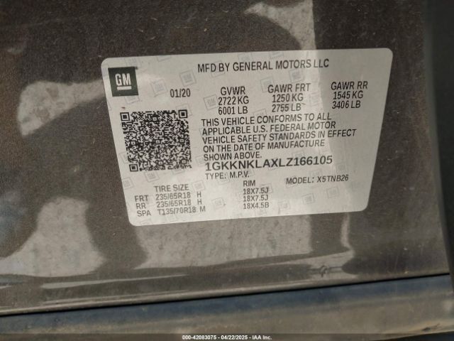 1GKKNKLAXLZ166105 GMC Acadia Fwd Sle