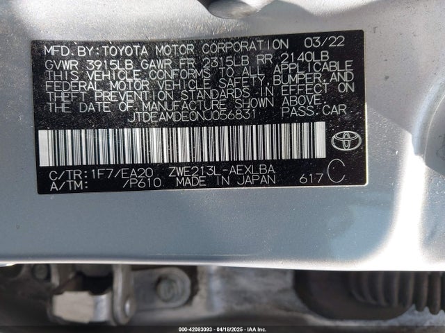 JTDEAMDE0NJ056831 Toyota 2zr-fxe, 1nm