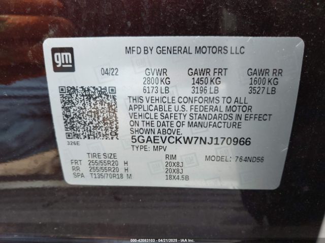 5GAEVCKW7NJ170966 Buick Enclave Awd Avenir