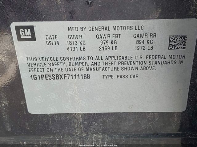 1G1PE5SBXF7111188 Chevrolet Cruze 2lt Auto