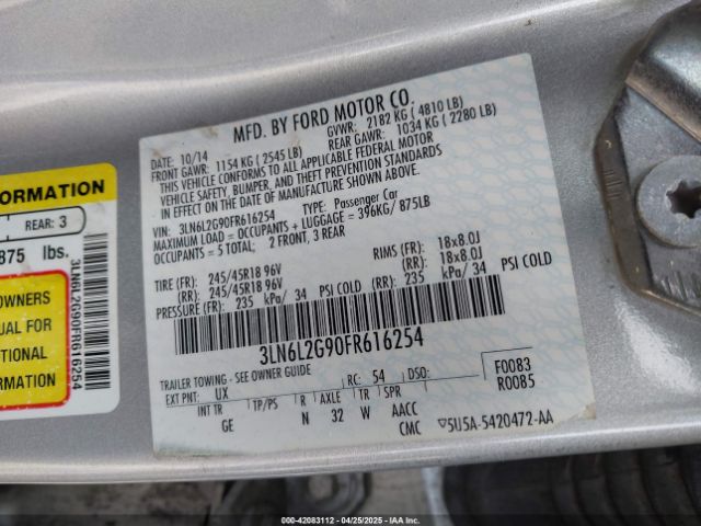 3LN6L2G90FR616254 Lincoln MKZ