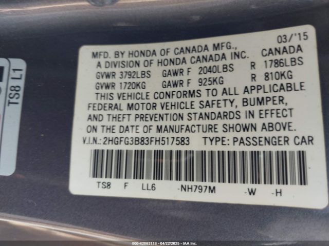 2HGFG3B83FH517583 Honda CIVIC EX