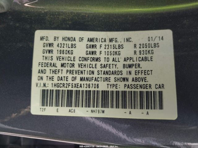 1HGCR2F5XEA136706 Honda k24w1