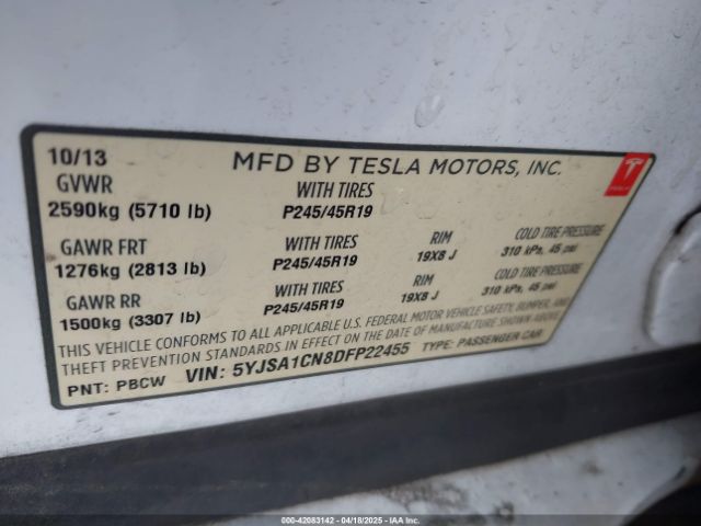 2013 TESLA MODEL S 5YJSA1CN8DFP22455 Photo 8