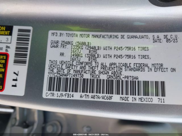 3TYCZ5AN4PT149730 Toyota Tacoma Sr V6