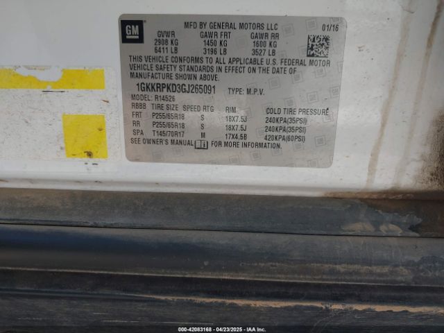 1GKKRPKD3GJ265091 GMC Acadia Sle-2