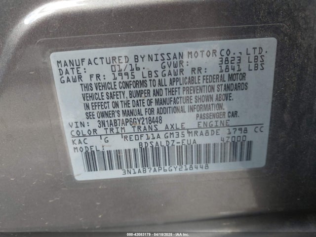3N1AB7AP6GY218448 Nissan SENTRA SV
