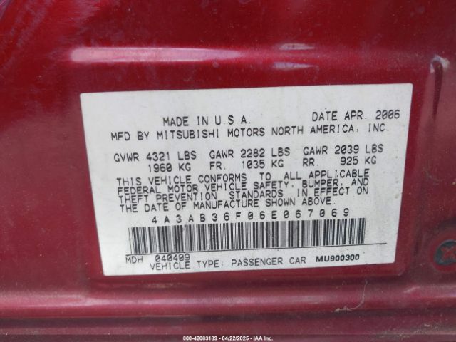 2006 MITSUBISHI GALANT 4A3AB36F06E067069 Photo 8