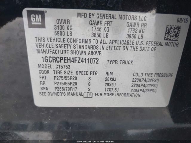 1GCRCPEH4FZ411072 Chevrolet Silverado 1500 Wt