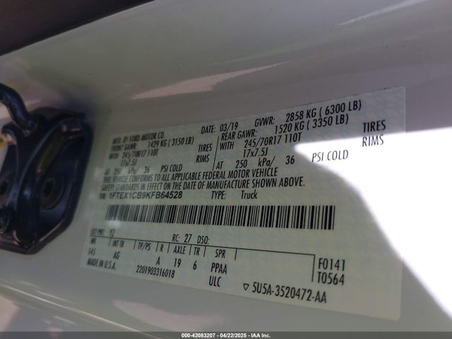 Ford F-150 Xl 2019 1FTEX1CB9KFB64528 Image 9