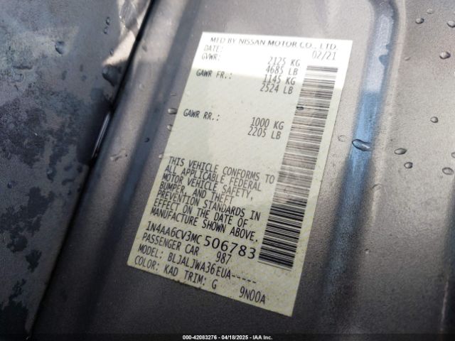 1N4AA6CV3MC506783 Nissan Maxima Sv Xtronic Cvt