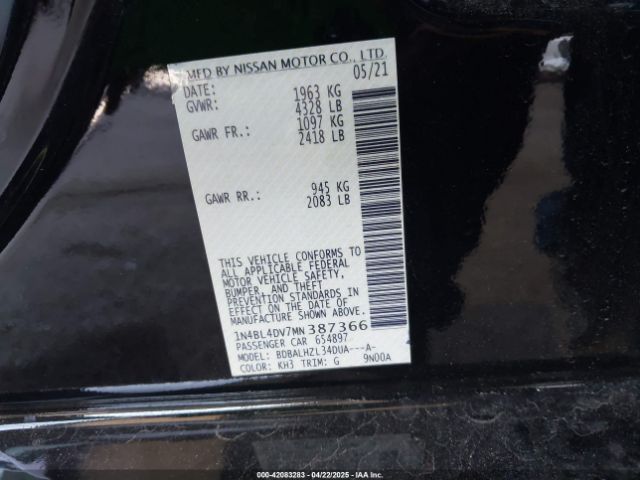 1N4BL4DV7MN387366 Nissan Altima Sv Fwd