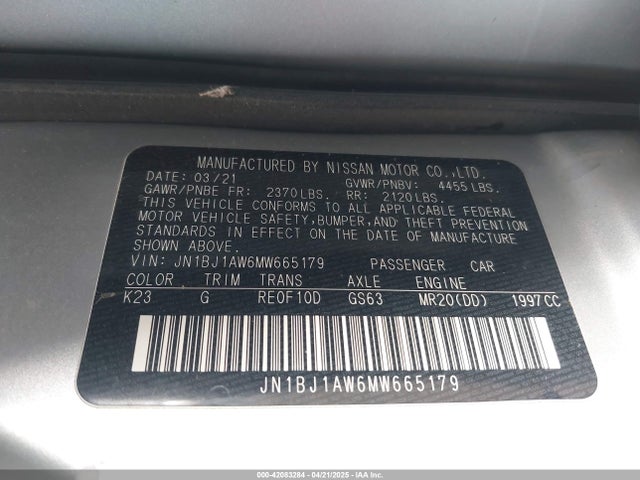 JN1BJ1AW6MW665179 Nissan Rogue Sport S Awd Xtronic Cvt
