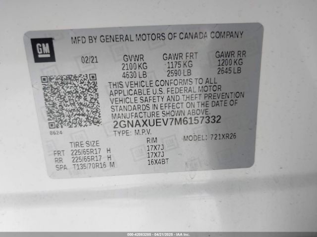 2GNAXUEV7M6157332 Chevrolet lyx