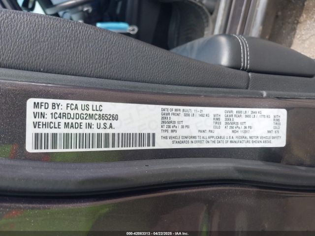 1C4RDJDG2MC865260 Dodge Durango Gt Plus Awd