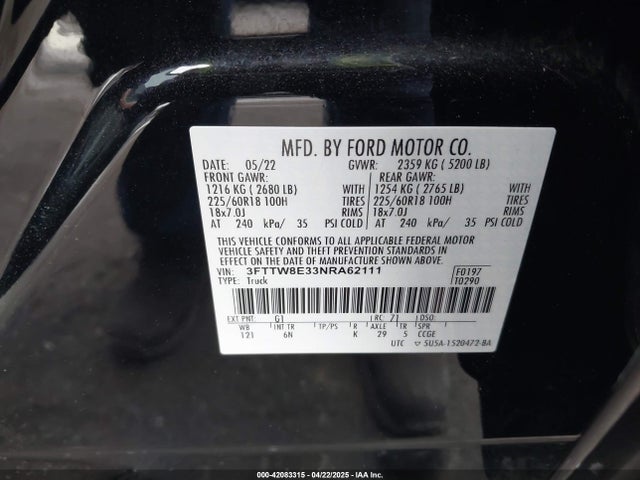 3FTTW8E33NRA62111 Ford Maverick Lariat