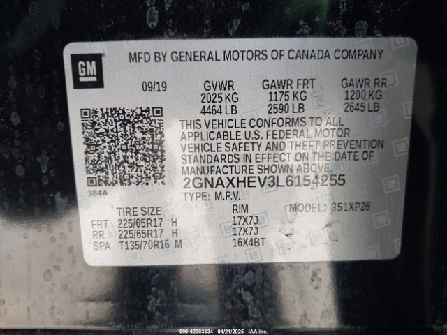 2GNAXHEV3L6154255 Chevrolet Equinox Fwd Ls