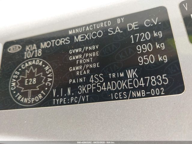 3KPF54AD0KE047835 KIA FORTE EX