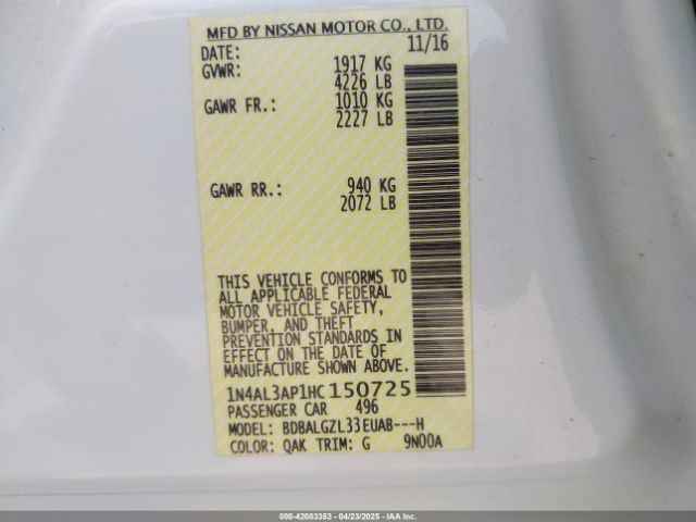 1N4AL3AP1HC150725 Nissan Altima 2.5 S