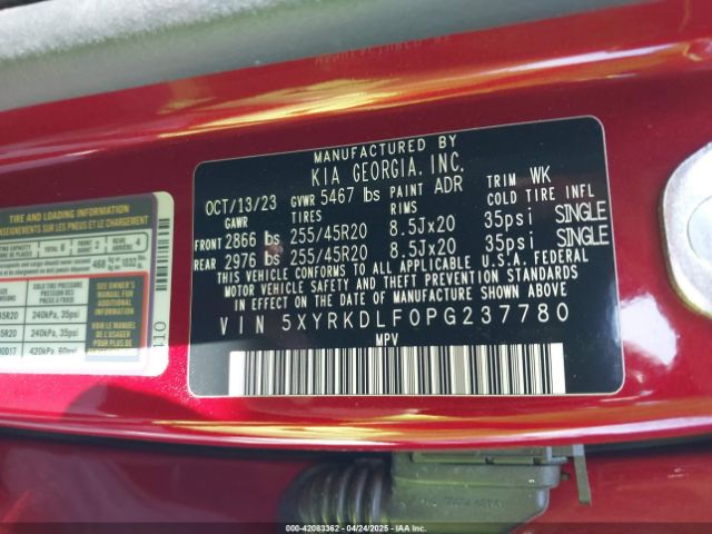 5XYRKDLF0PG237780 KIA SORENTO SX