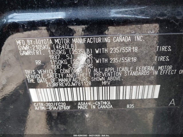 2T3RFREV0JW781128 Toyota Rav4 Adventure