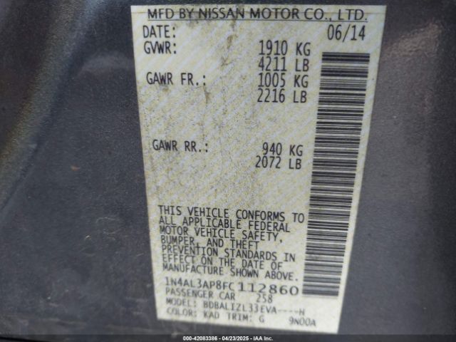 1N4AL3AP8FC112860 Nissan Altima 2.5 Sv