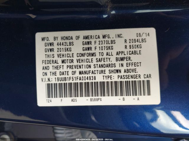 19UUB1F51FA004938 Acura TLX TECH