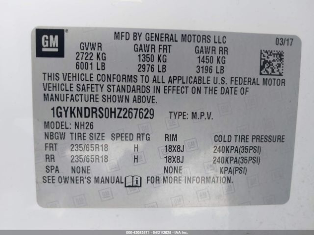 1GYKNDRS0HZ267629 Cadillac lgx - di: direct injection, vvt: variable valve timing, alum, gen 2