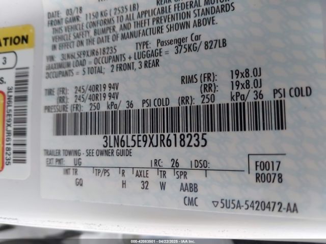 3LN6L5E9XJR618235 Lincoln Mkz Reserve