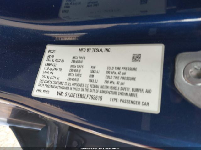 2020 TESLA MODEL 3 5YJ3E1EB5LF793610 Photo 8