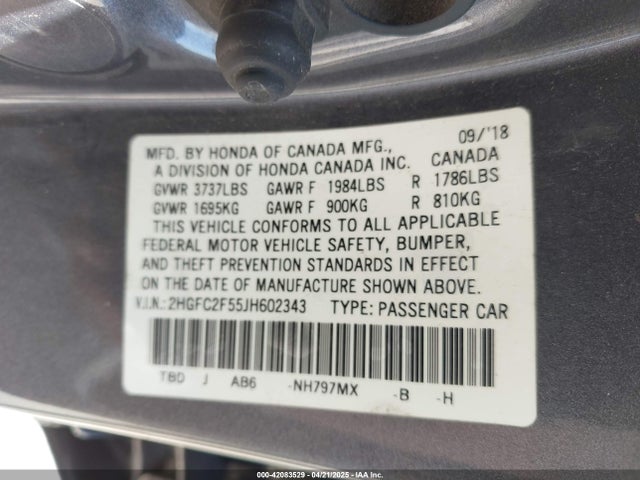 2HGFC2F55JH602343 Honda Civic Lx