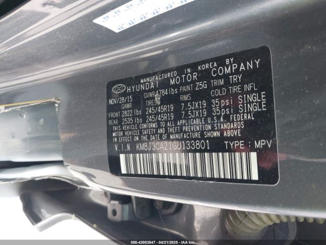 KM8J3CA21GU133801 Hyundai Tucson Sport