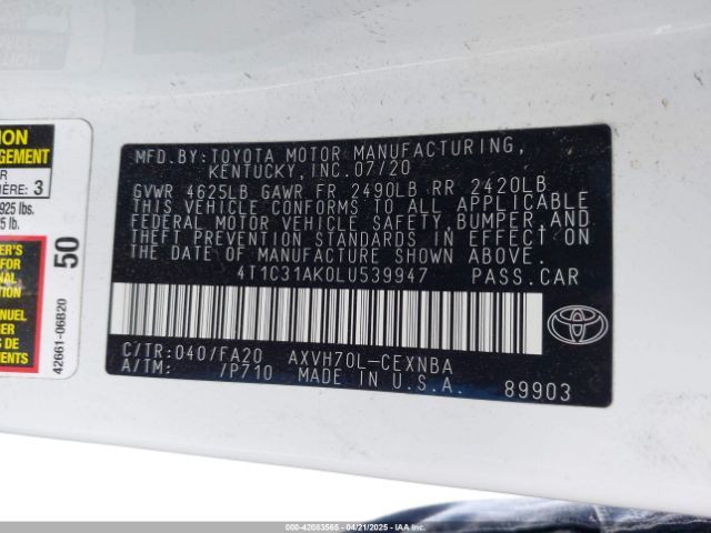 4T1C31AK0LU539947 Toyota Camry Le Hybrid