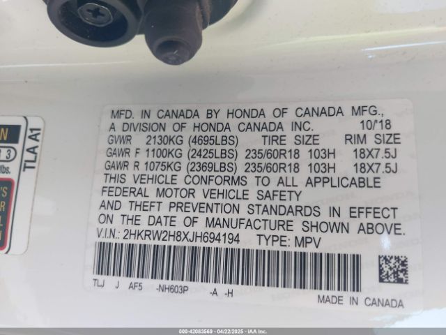 2HKRW2H8XJH694194 Honda Cr-v Ex-l/ex-l Navi
