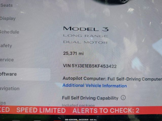 5YJ3E1EB5KF453422 Tesla Model 3 Long Range/performance