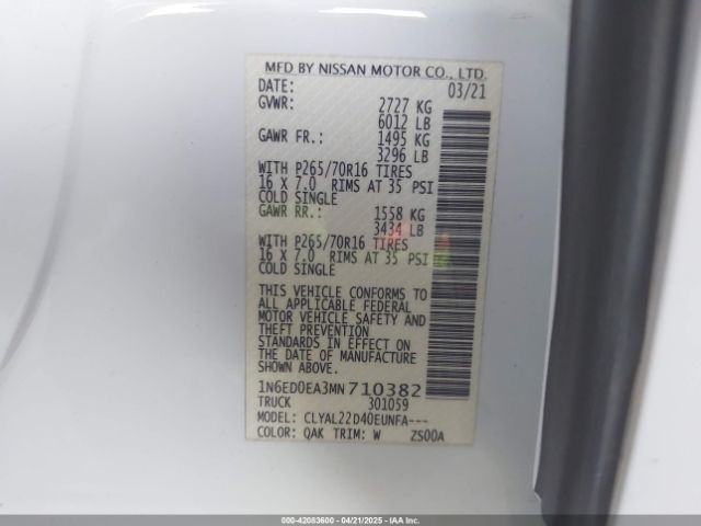 1N6ED0EA3MN710382 Nissan Frontier Sv 4x2