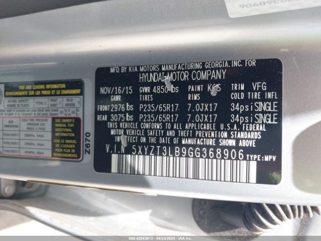 5XYZT3LB9GG368906 Hyundai Santa Fe Sport 2.4l