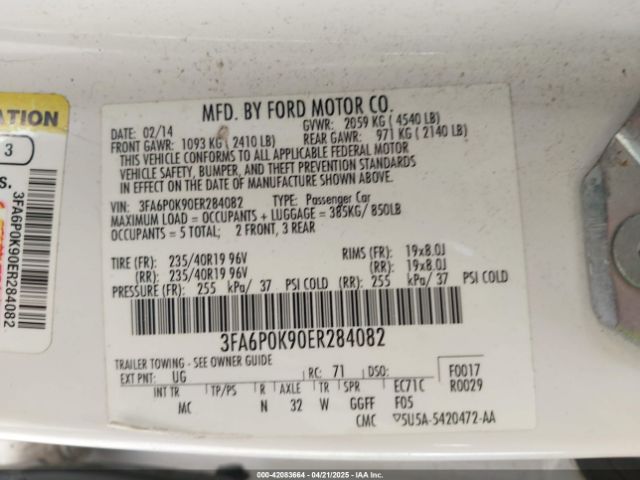 3FA6P0K90ER284082 Ford Fusion Titanium
