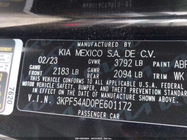 3KPF54AD0PE601172 KIA Forte Gt-line