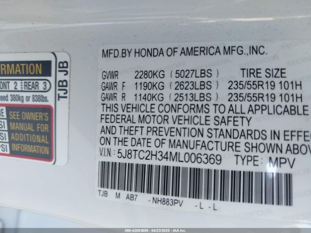 5J8TC2H34ML006369 Acura Rdx Standard