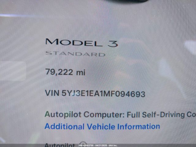 5YJ3E1EA1MF094693 Tesla Model 3 Standard Range Plus Rear-wheel Drive