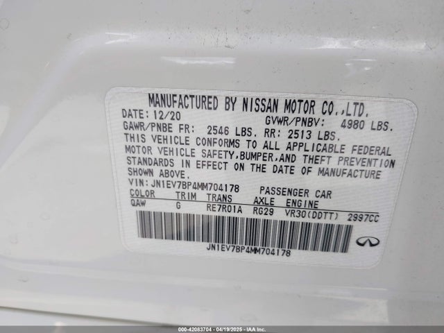 JN1EV7BP4MM704178 Infiniti 3.0l t