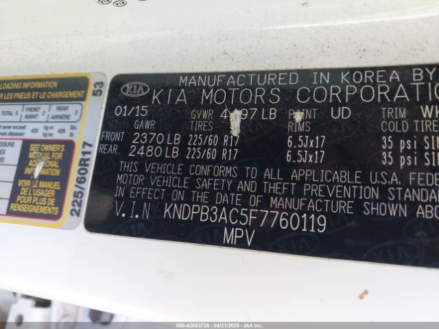 KNDPB3AC5F7760119 KIA Sportage Lx