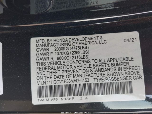 2021 HONDA ACCORD 1HGCV1F33MA066453 Photo 8