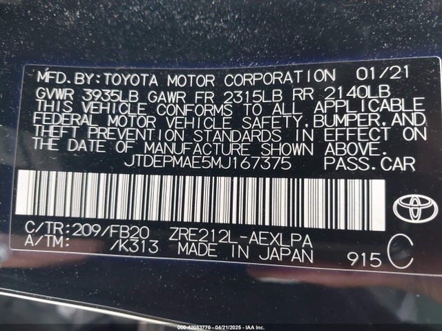 Toyota COROLLA LE 2021 JTDEPMAE5MJ167375 Image 9