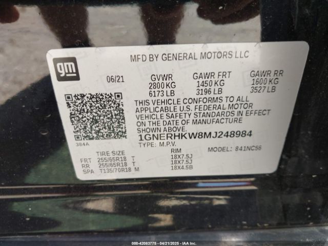 1GNERHKW8MJ248984 Chevrolet Traverse Fwd Lt Leather