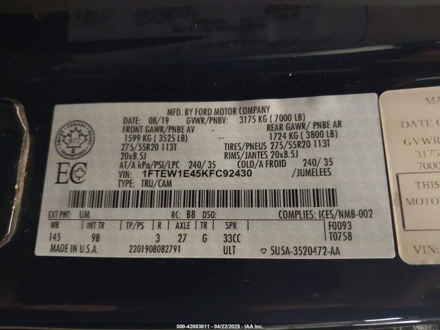 Ford F-150 Platinum 2019 1FTEW1E45KFC92430 Image 9