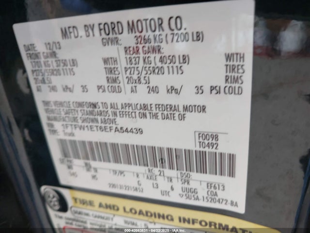 Ford F-150 Lariat 2014 1FTFW1ET6EFA54439 Image 9