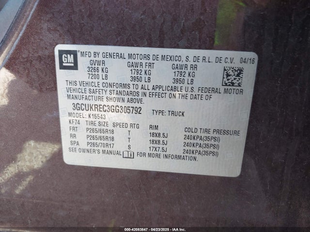 3GCUKREC3GG305792 Chevrolet Silverado 1500 2lt